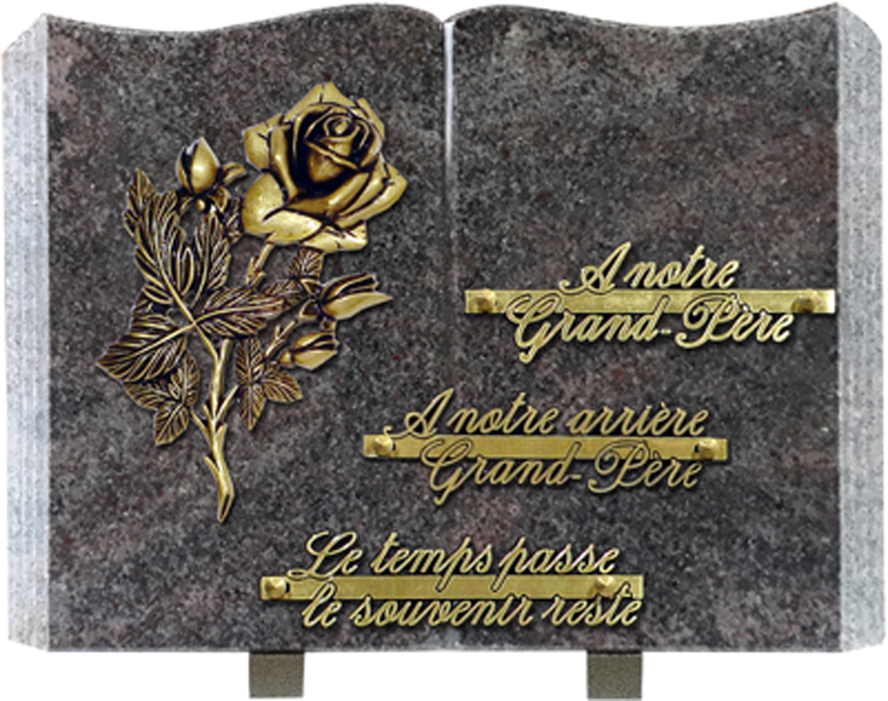 plaque funéraire livre motif rose