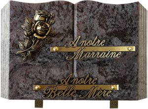 plaque funéraire livre motif rose